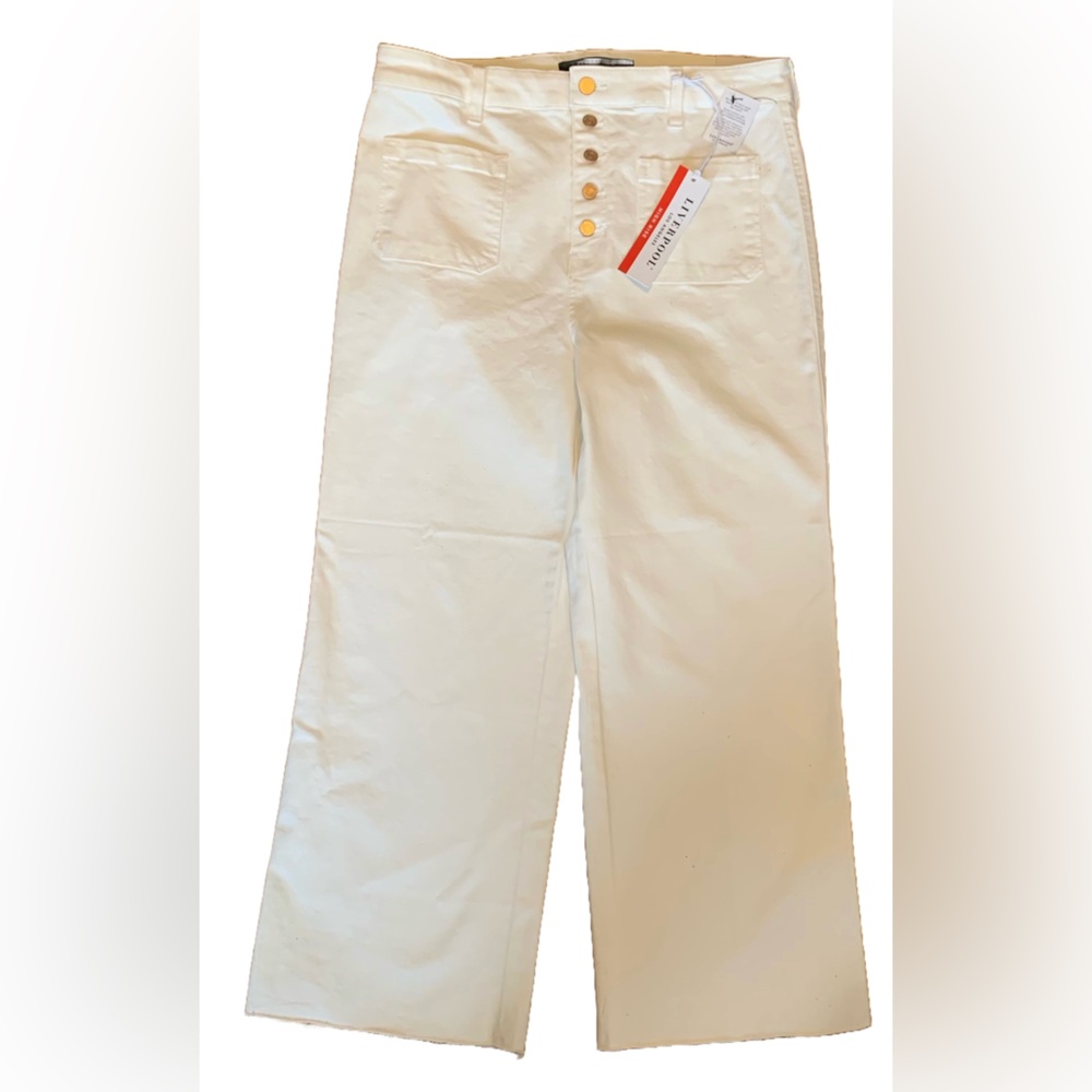 NWT Liverpool Classic White Denim Jeans Raw Hem Sz 14/32 Button Fly